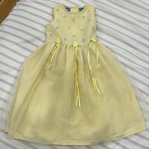 Girls Yellow Embroidered Floral Dress Size 4